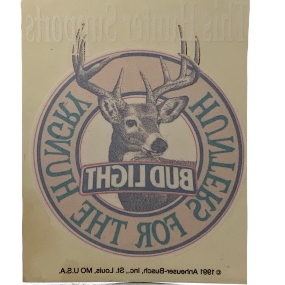 1991 Anheuser-Busch Bud Light Hunters For The Hungry Deer Hunting Sticker Decal